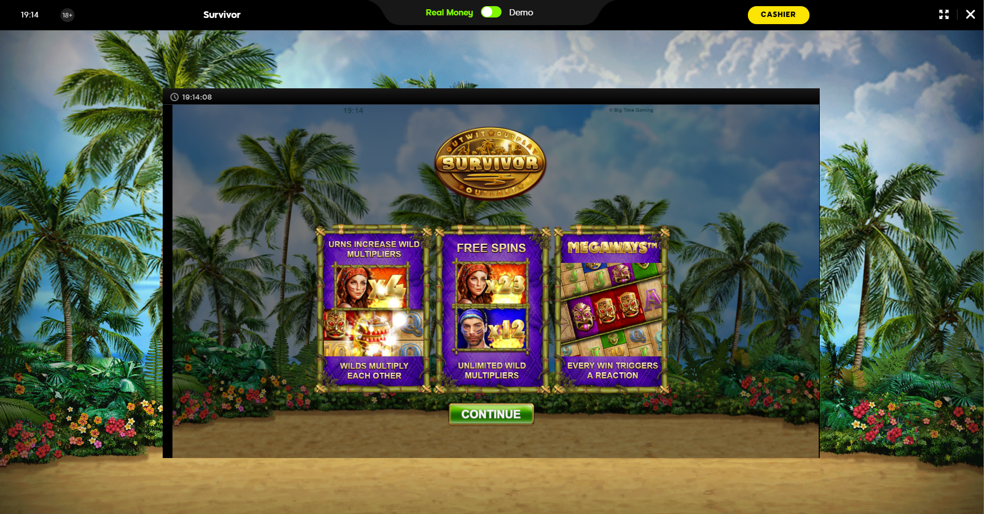 888 casino slots máquinas tragamonedas survivor megaways big time gaming isla tropical palmera playa arena